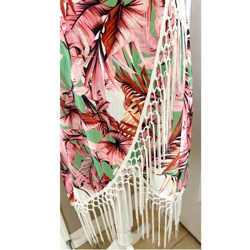 Brand New Pink and green floral dress with fringe size 6